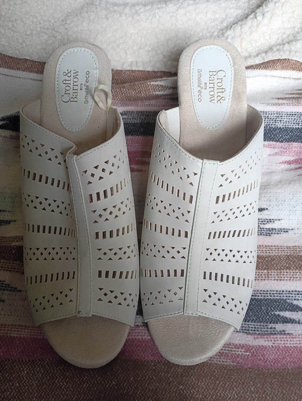 croft & barrow Cream Perforated Open-Toe Mule Sandals